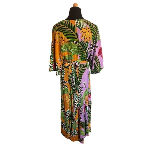 FARM RIO Mixed Striped Bananas Maxi Wrap Dress, Size XS - Picture 8 of 14